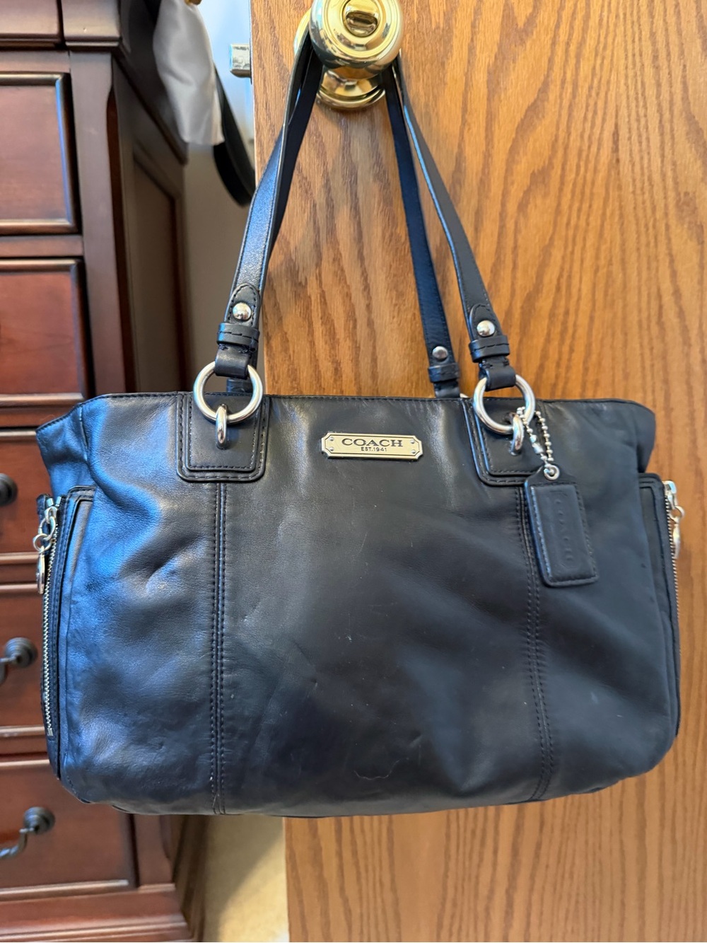 Coach Black Leather Shoulder Bag with Gold Hardware